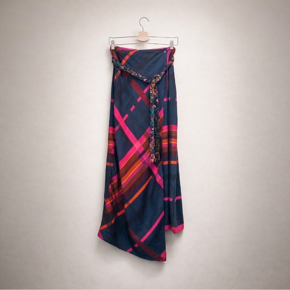 Farm Rio x Anthropologie Plaid Wrap Skirt Tie Waist Linen Blend Size Small - Picture 6 of 12